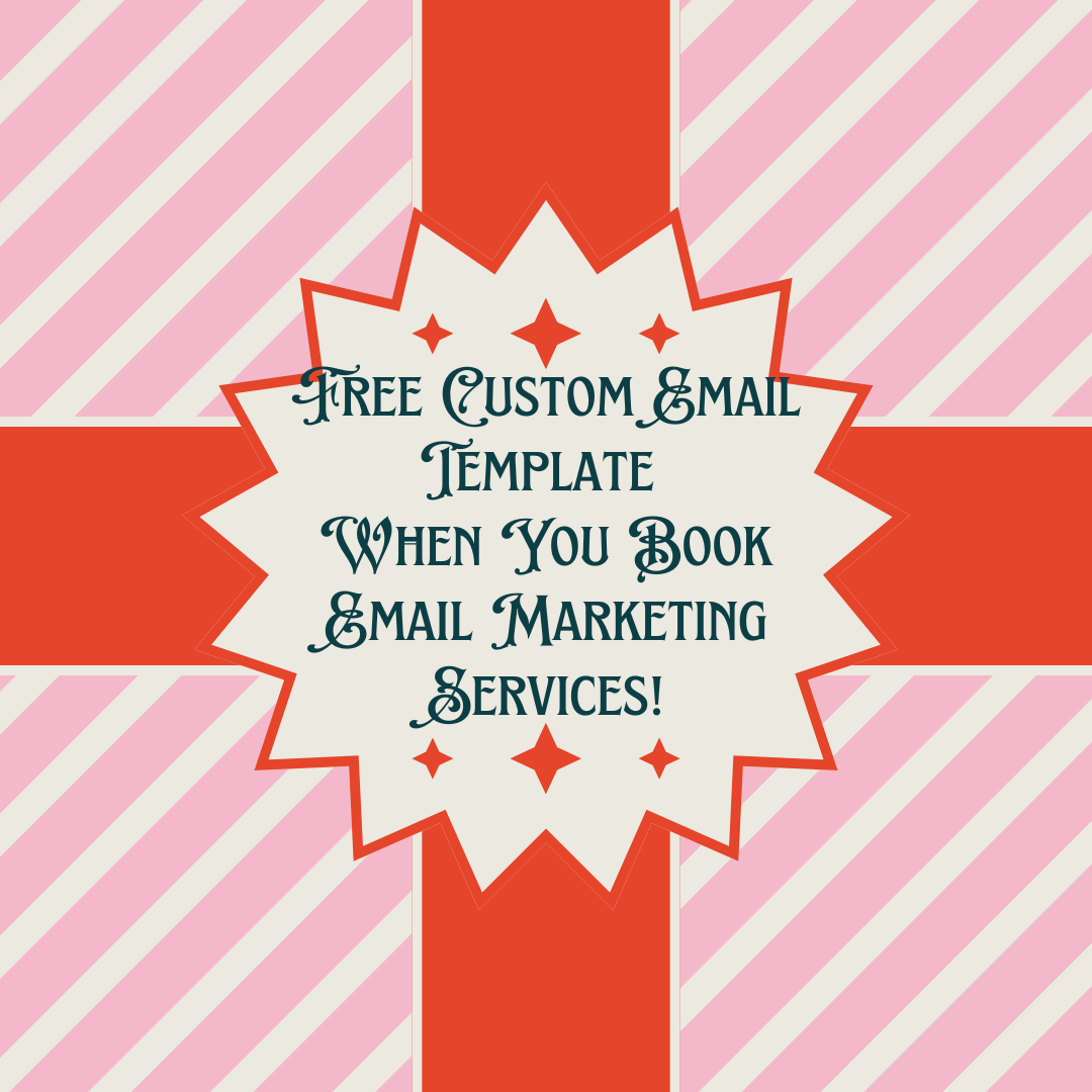 Promotional graphic offering a free custom email template with booked email marketing services.